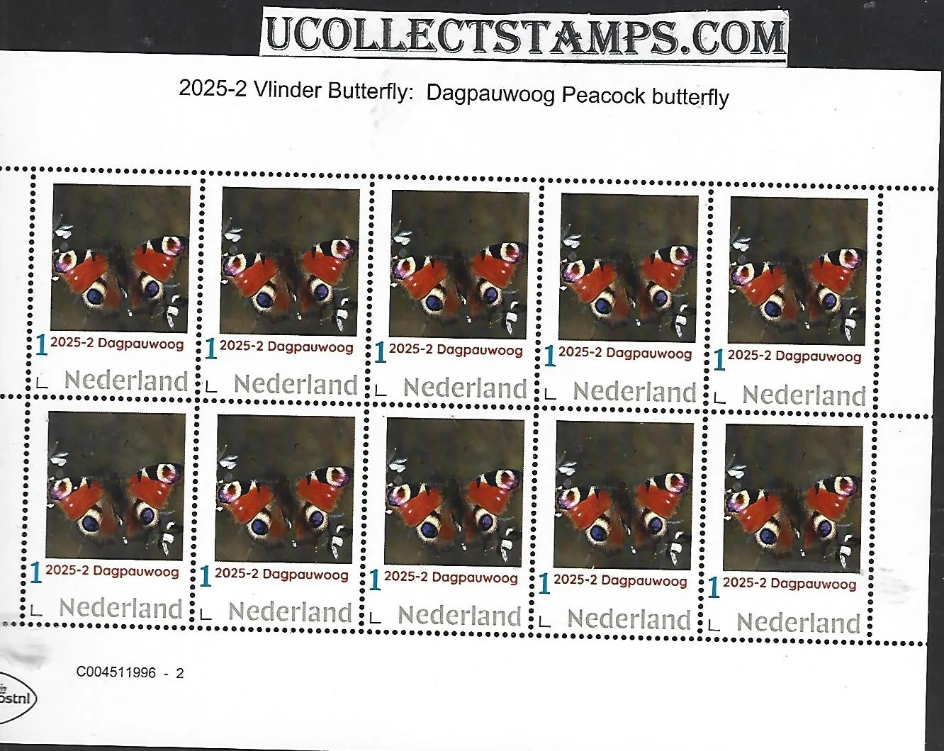 Nederland 2025-2 Vlinder Butterfly: Dagpauwoog Peacock butterfly sheet postfris/mnh