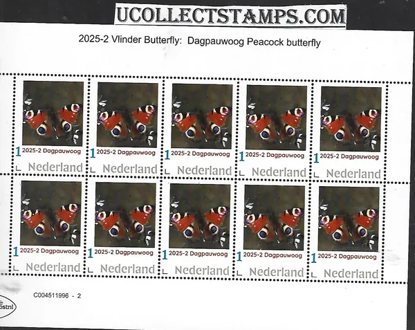Netherlands 2025-2 Butterfly: Peacock sheet MNH