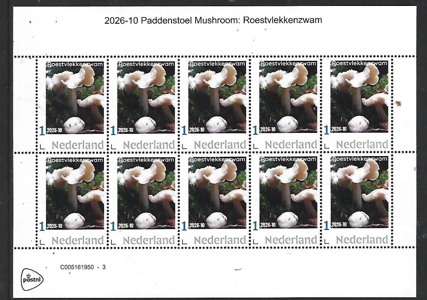 Netherlands 2026-10 Mushroom: Rusty Spot Fungus sheetlet mnh
