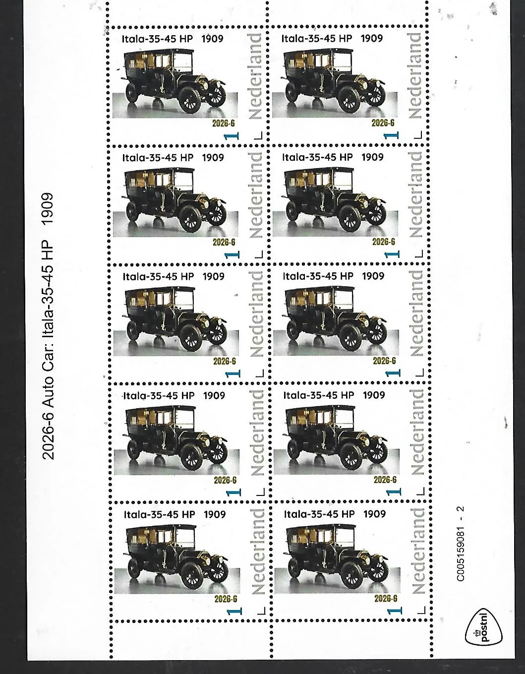 Nederland 2026-6 Auto Car: Itala 35-45 Hp 1909   SHEETLET postfris/mnh