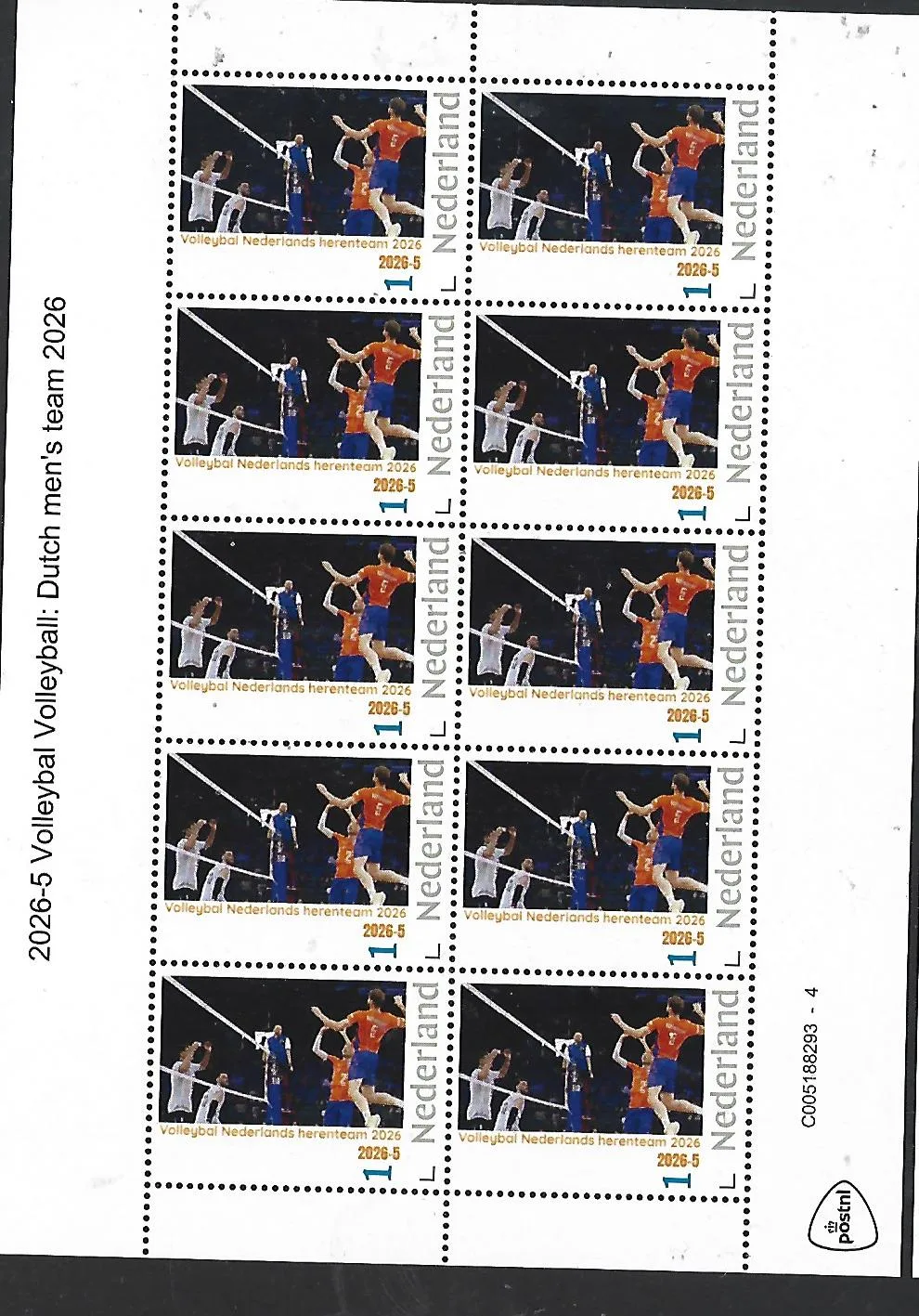Pays-Bas 2026-5 Volleyball: équipe masculine néerlandaise 2026   feuillet    neuf/mnh
