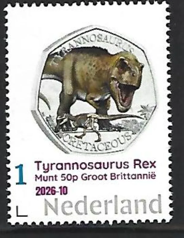 Niederlande 2026-10 Prähistorie: Tyrannosaurus Rex Münze Großbritannien 50p postfrisch/mnh