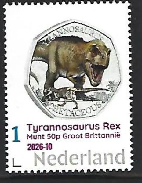 Pays-Bas 2026-10 Préhistoire : Tyrannosaurus Rex  pièce Grande-Bretagne 50p  neuf