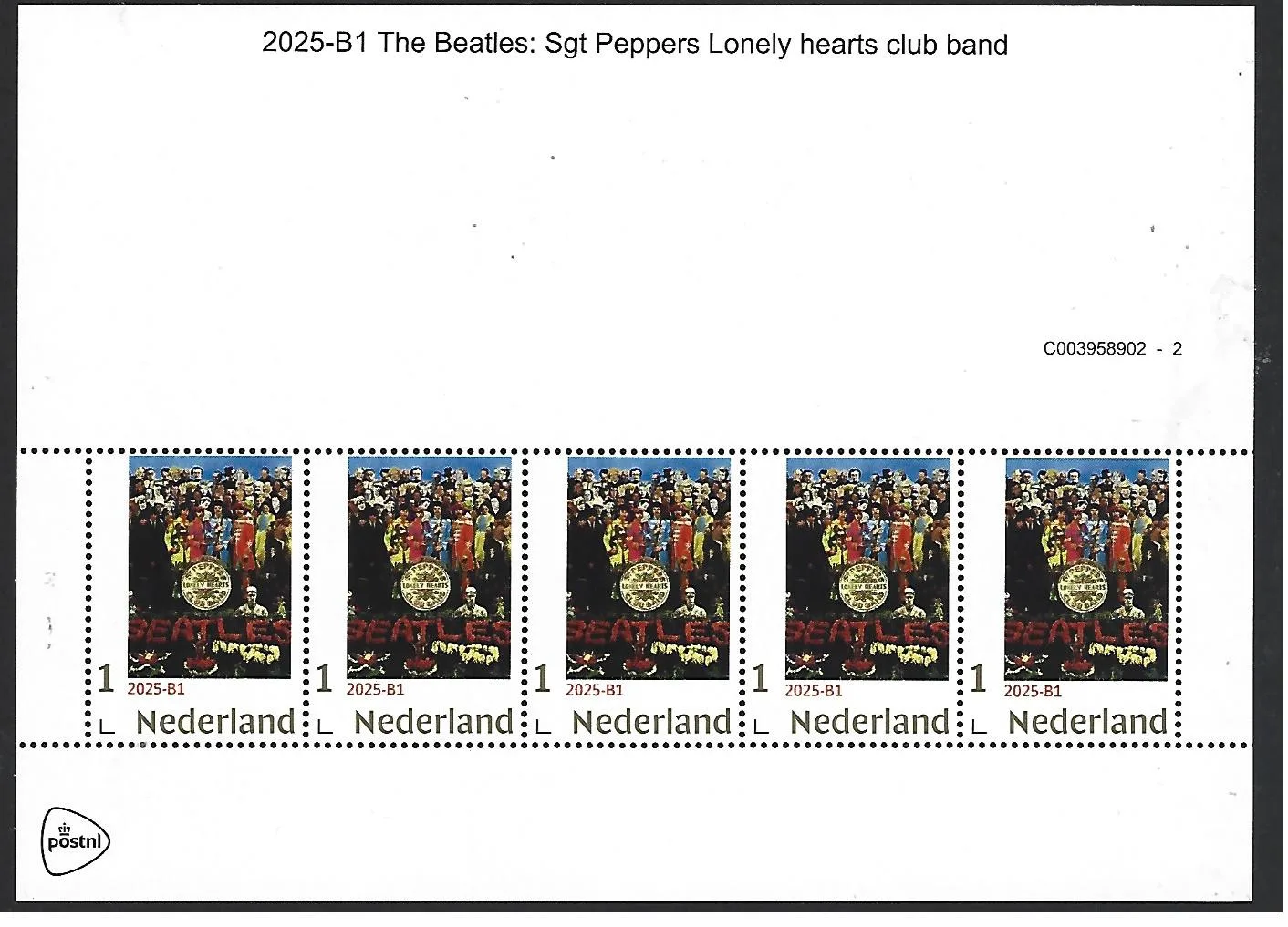 Pays-Bas 2025-B1 The Beatles Gold 1 timbre feuillet postfris