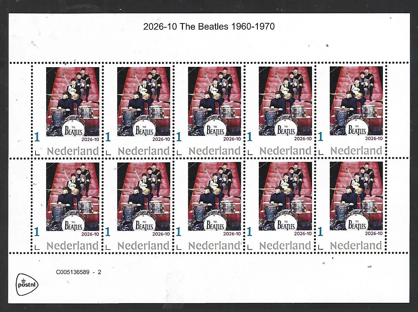 Pays-Bas 2026-10 The Beatles feuillet neuf sans charnière