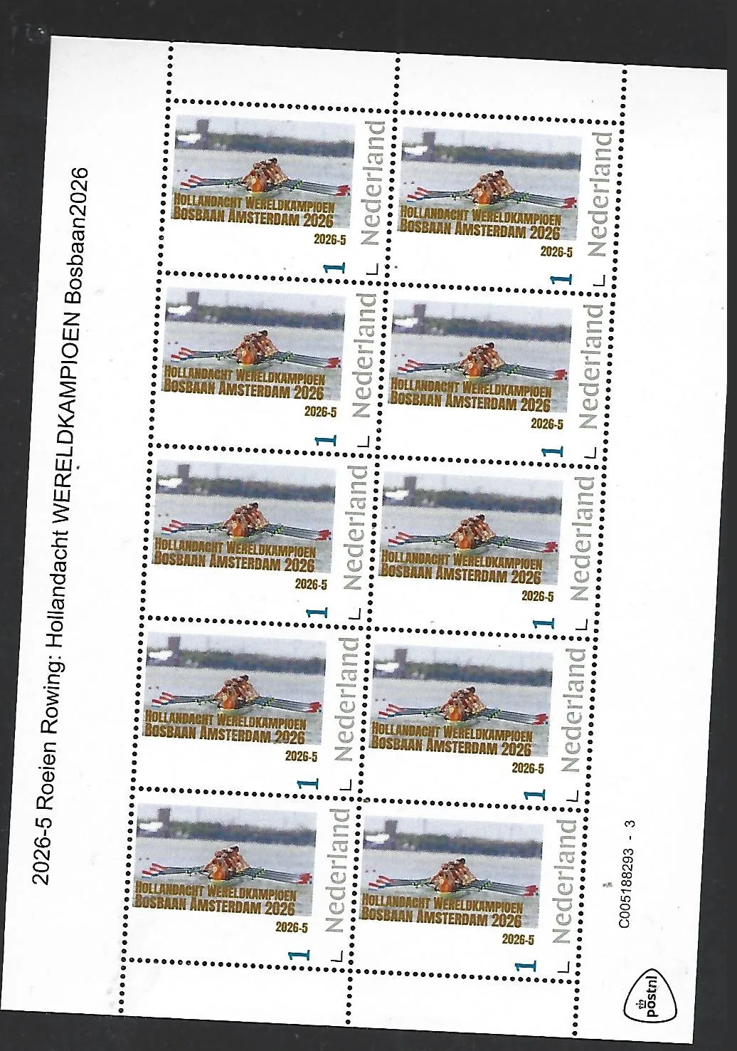Pays-Bas 2026-5 Aviron Rowing: Holland 8 Champions du monde Bosbaan Amsterdam 2026 feuille neuve sans charnière/mnh