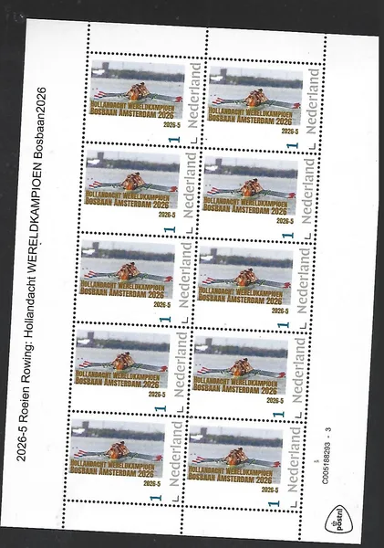 Nederland 2026-5 Roeien Rowing: Holland 8  Worldchampions  Bosbaan Amsterdam 2026  sheet postfris/mnh