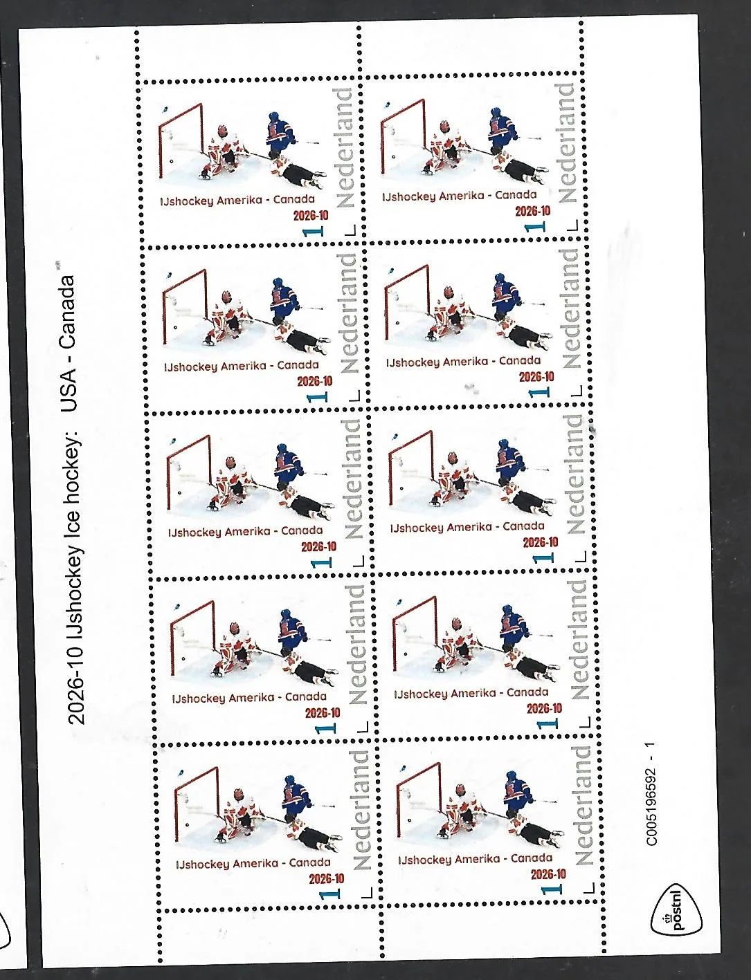 Pays-Bas 2026-10 Hockey sur glace : USA - CANADA femmes feuillet neuf sans charnière
