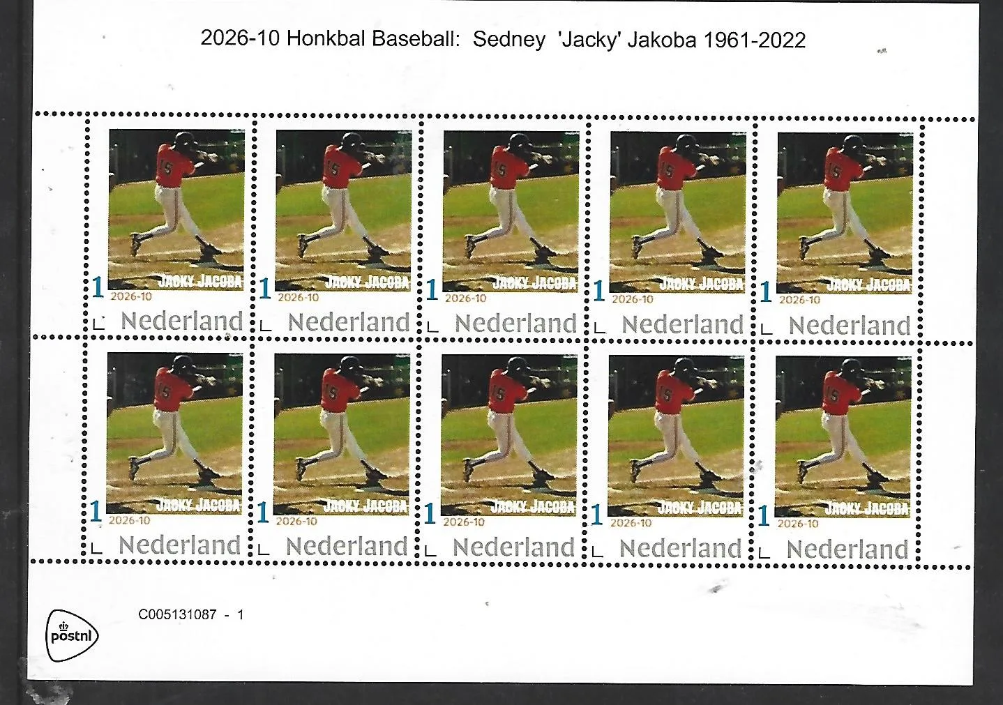 Niederlande 2026-10   Honkbal - Baseball; Sedney  "Jacky'  Jacoba 1961-2022  Blatt postfrisch