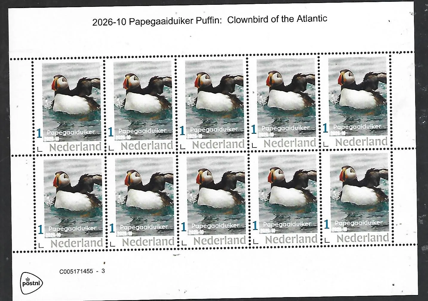 Niederlande 2026-10  Papageientaucher Puffin:  Atlantic puffin Clownbird  Blockausgabe   postfrisch