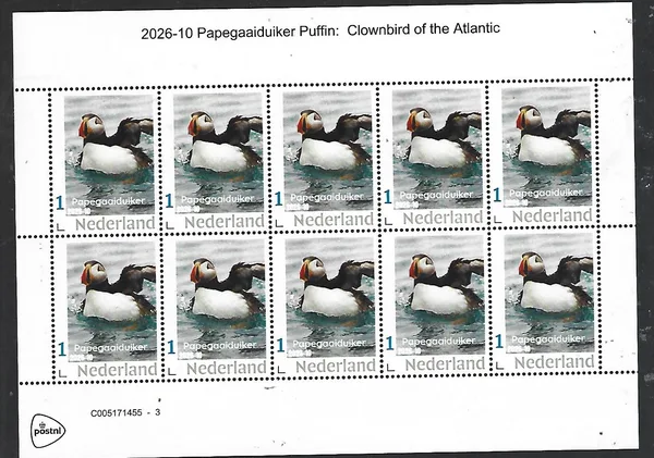 Nederland 2026-10  Papegaaiduiker Puffin:  Atlantic puffin Clownbird  sheetlet   postfris