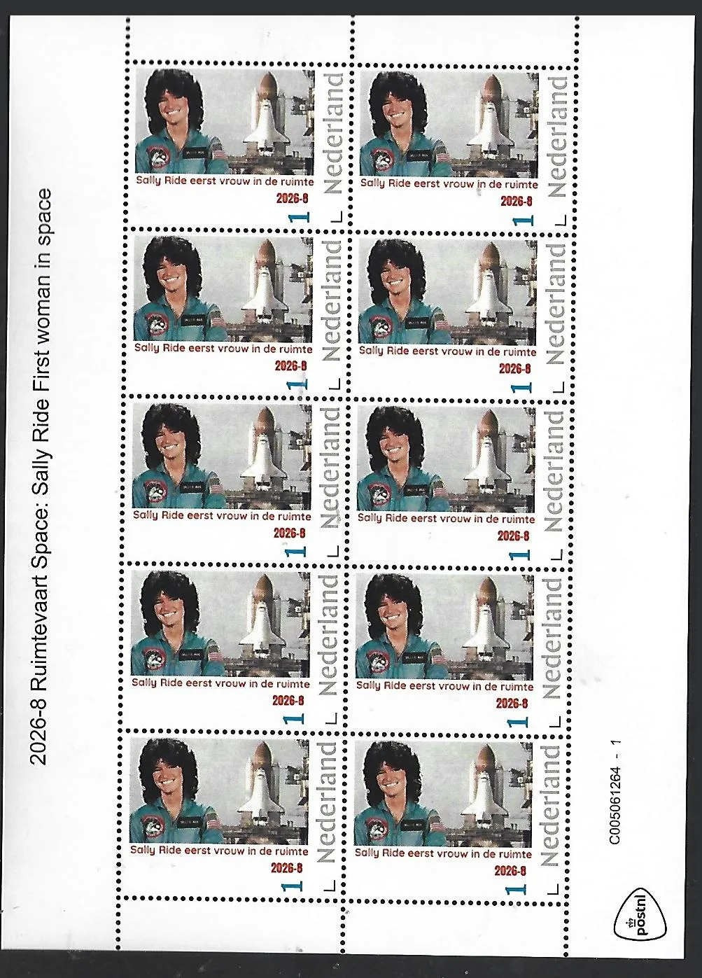 Niederlande 2026-8  Raumfahrt Space: Sally Ride 1. Amerikanerin im Weltraum Bogen postfrisch