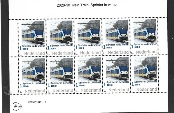Nederland 2026-10 Treinen Trains:  de Sprinter in Winter  sheetlet  postfris