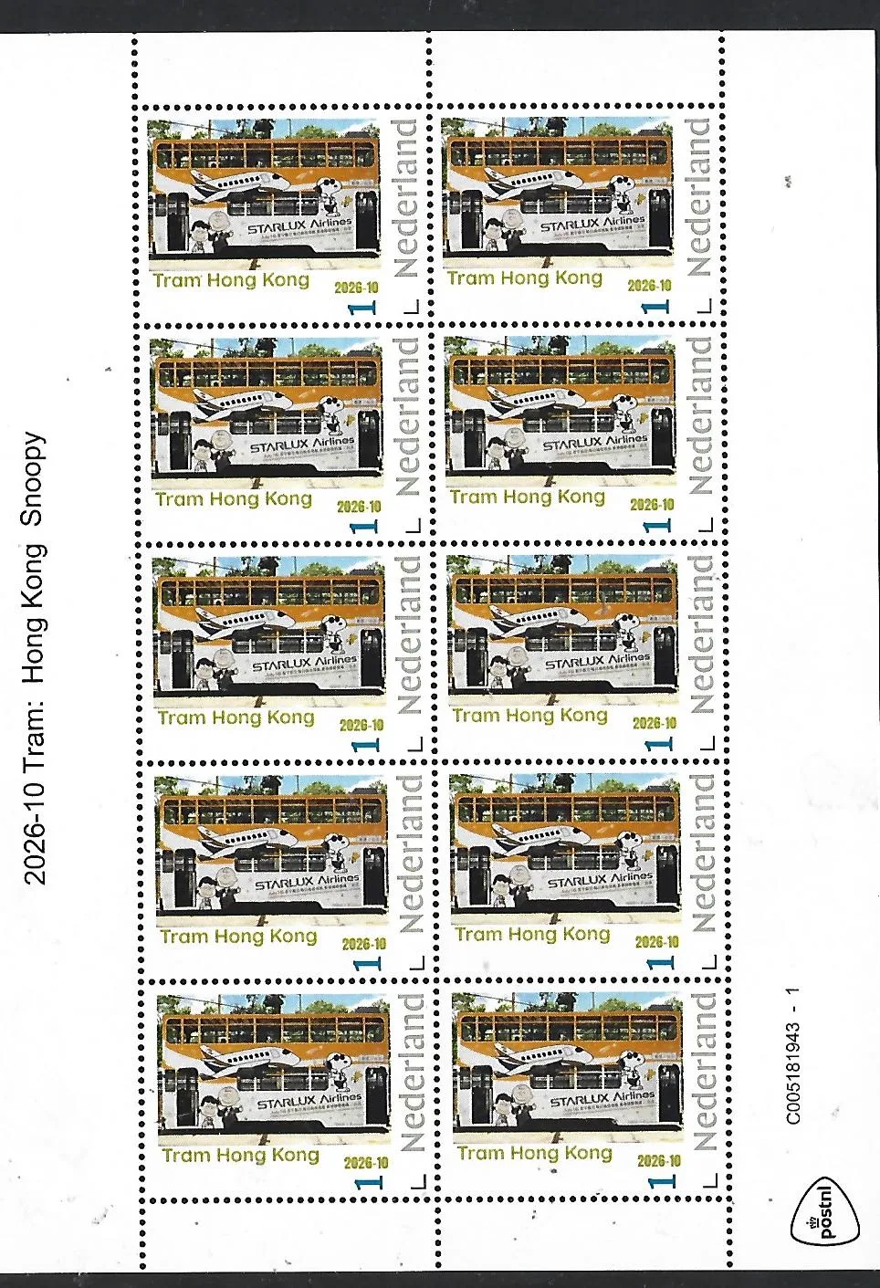 Nederland 2026-10  Tram:   Tram Hong Kong   sheetlet postfris/mnh