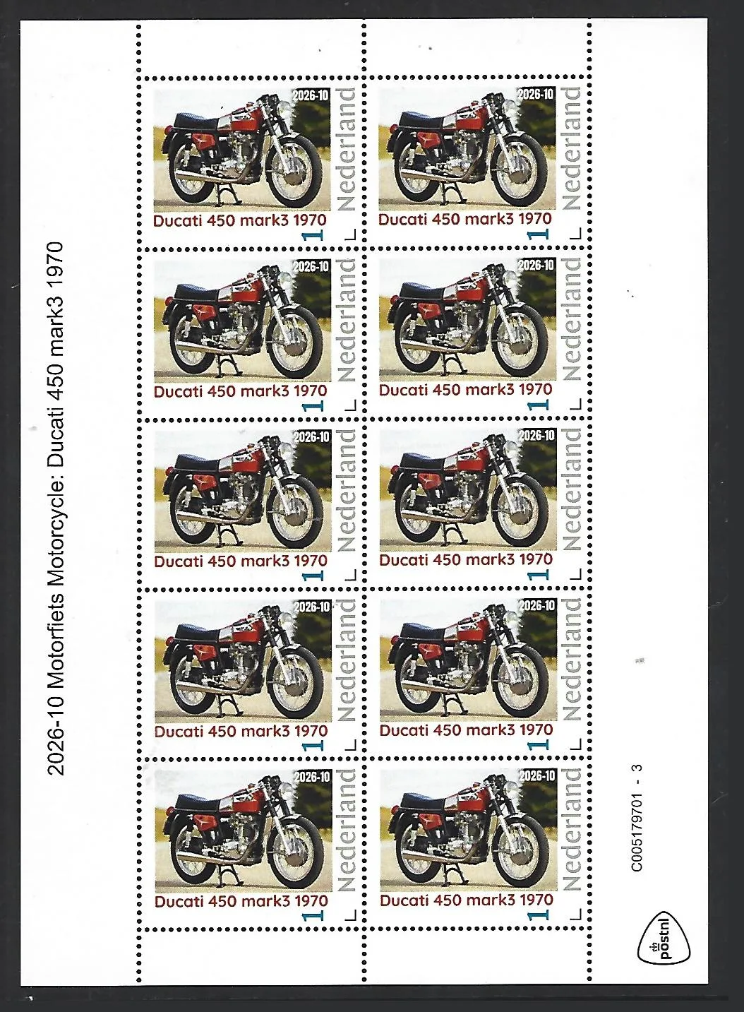 Nederland 2026-10  Motorfiets Ducati 450 mark3 1970  sheetlet postfris