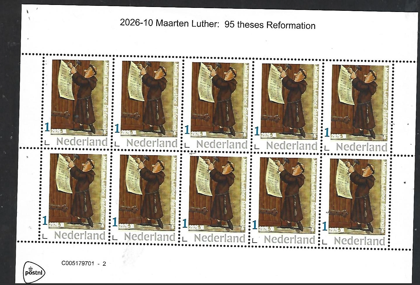 Nederland 2026-10 M Luther Reformation: Man met de hamer  sheetlet  postfris/mnh