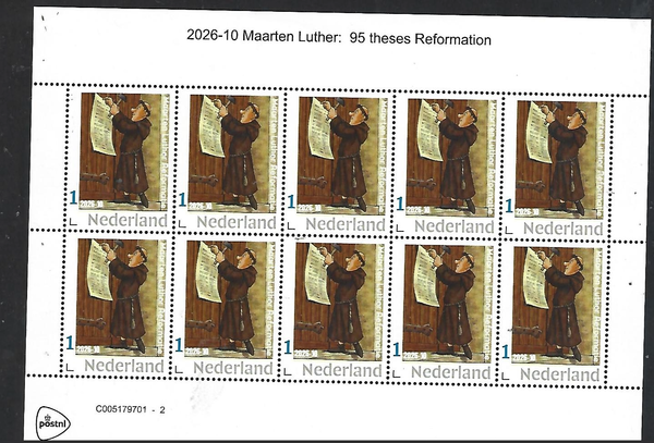 Niederlande 2026-10 M Luther-Reformation: Mann mit dem Hammer  Kleinbogen  postfrisch/postfrisch