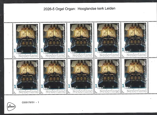 Pays-Bas 2026-5 Orgue Organ: Hooglandse kerk Leiden feuillet neuf sans charnière/mnh