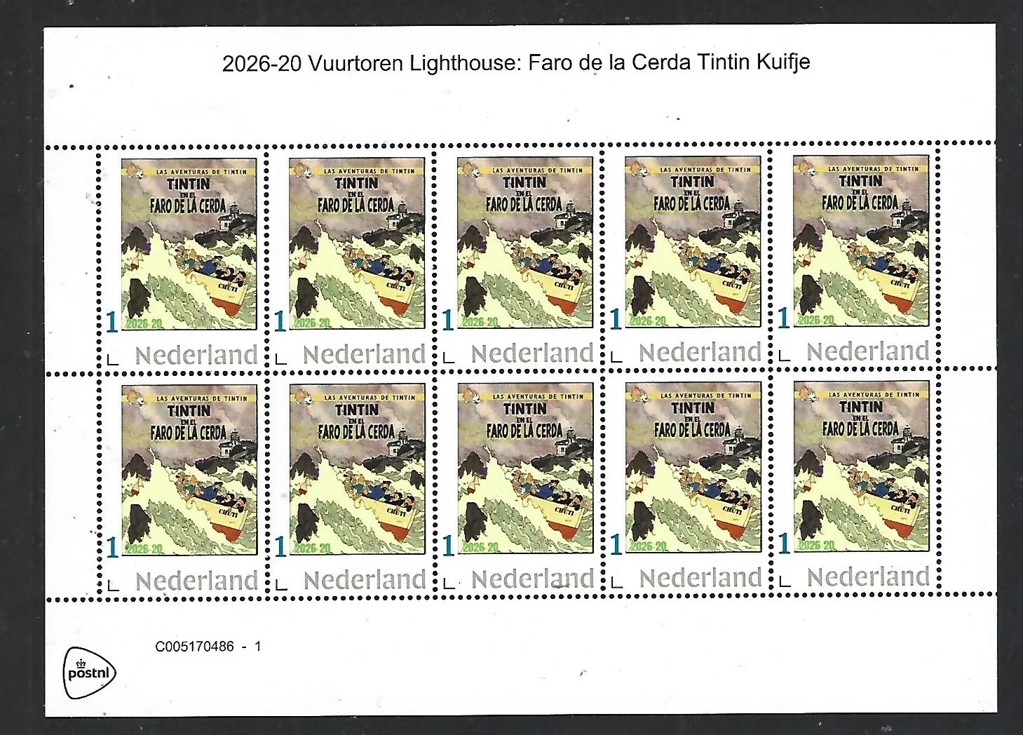 Nederland 2026-20 Vuurtoren:  Faro de la Cerda Tintin    sheetlet postfris/mnh