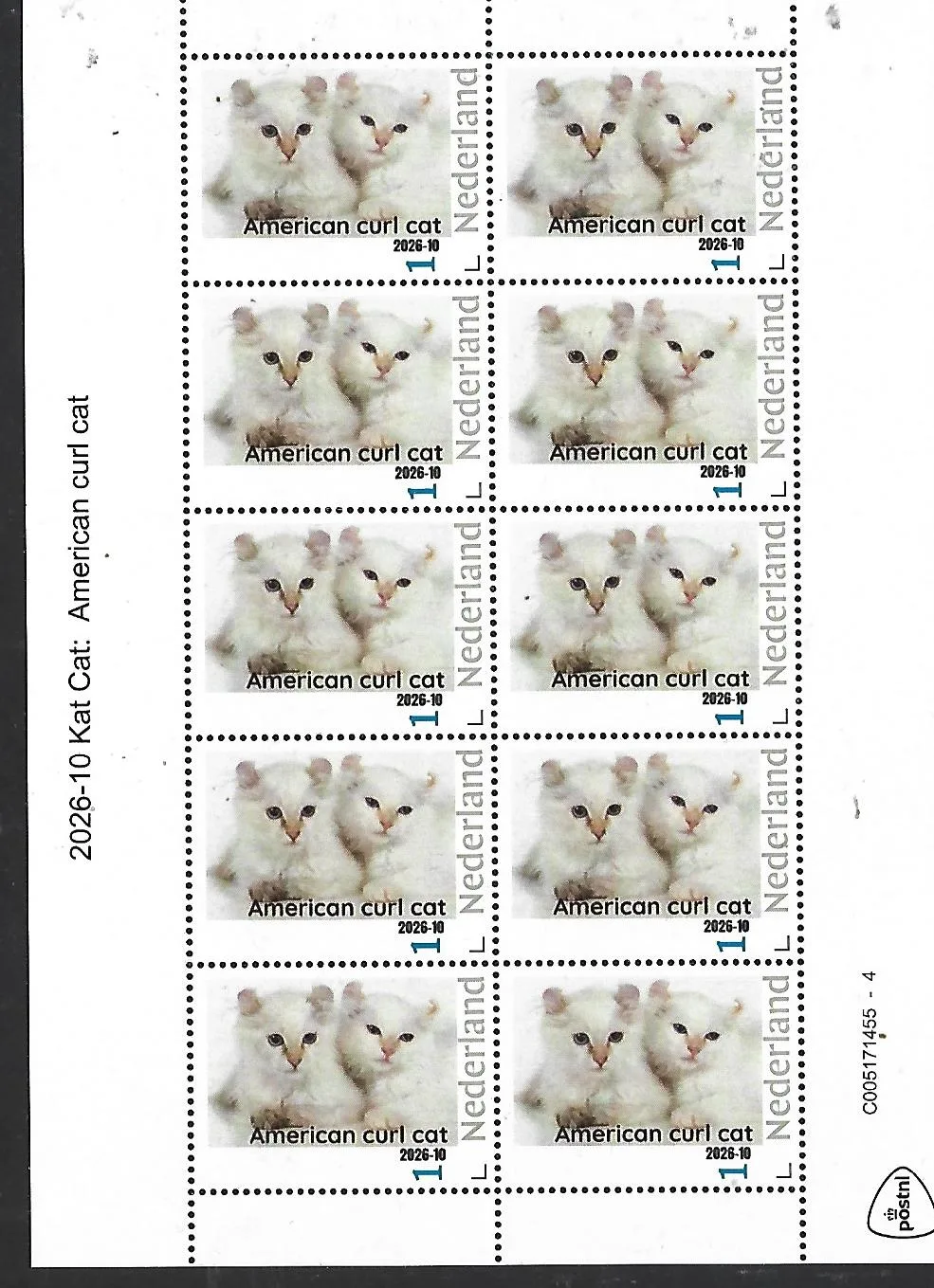 Nederland 2026-10 Kat Cat: American curl cat SHEET postfris/mnh