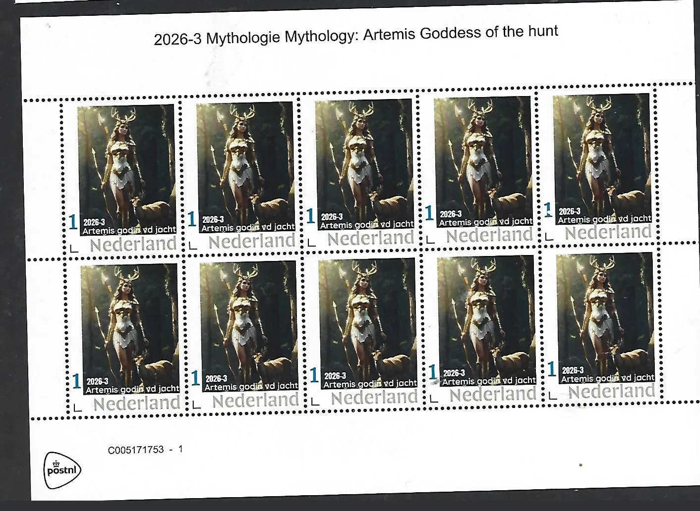 Netherlands 2026-3 Mythology: Artemis goddess of the hunt SHEET MNH