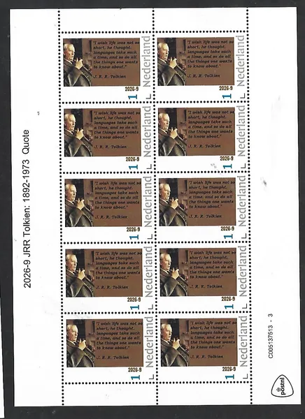 Nederland 2026-9 JRR Tolkien: Quote sheet postfris/mnh