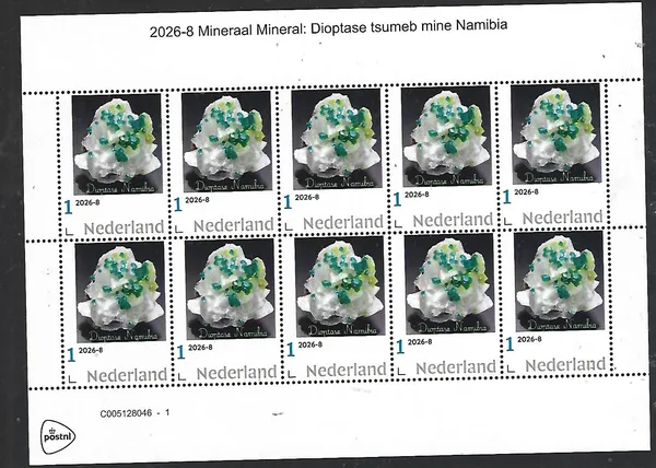 Netherlands 2026-8 Minerals: Dioptase Tsumeb Namibia sheet MNH