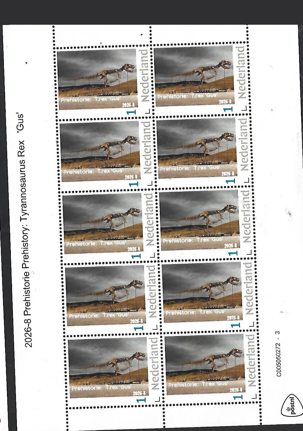 Netherlands 2026-8 Prehistory Prehistoric: Tyrannosaurus Rex 'Gus' SHEET MNH