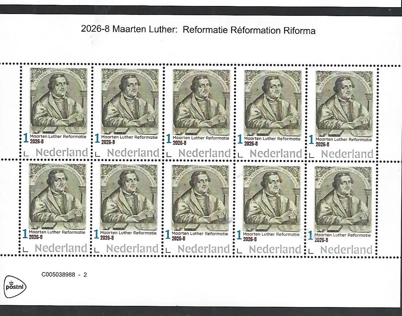Netherlands 2026-8 Martin Luther: Reformation Linda Hall sheet MNH