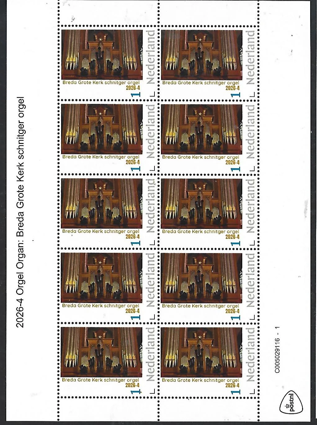 Netherlands 2026-4 Organ: Grote Church Breda sheet MNH