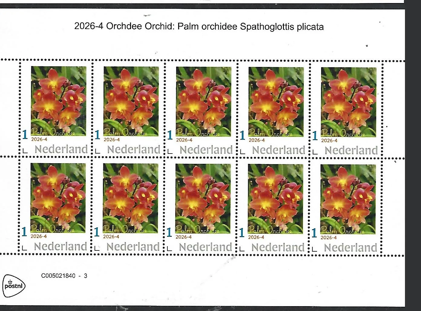 Netherlands 2026-4 Orchidee Orchid: Palm orchidee Masdevalia sheet MNH