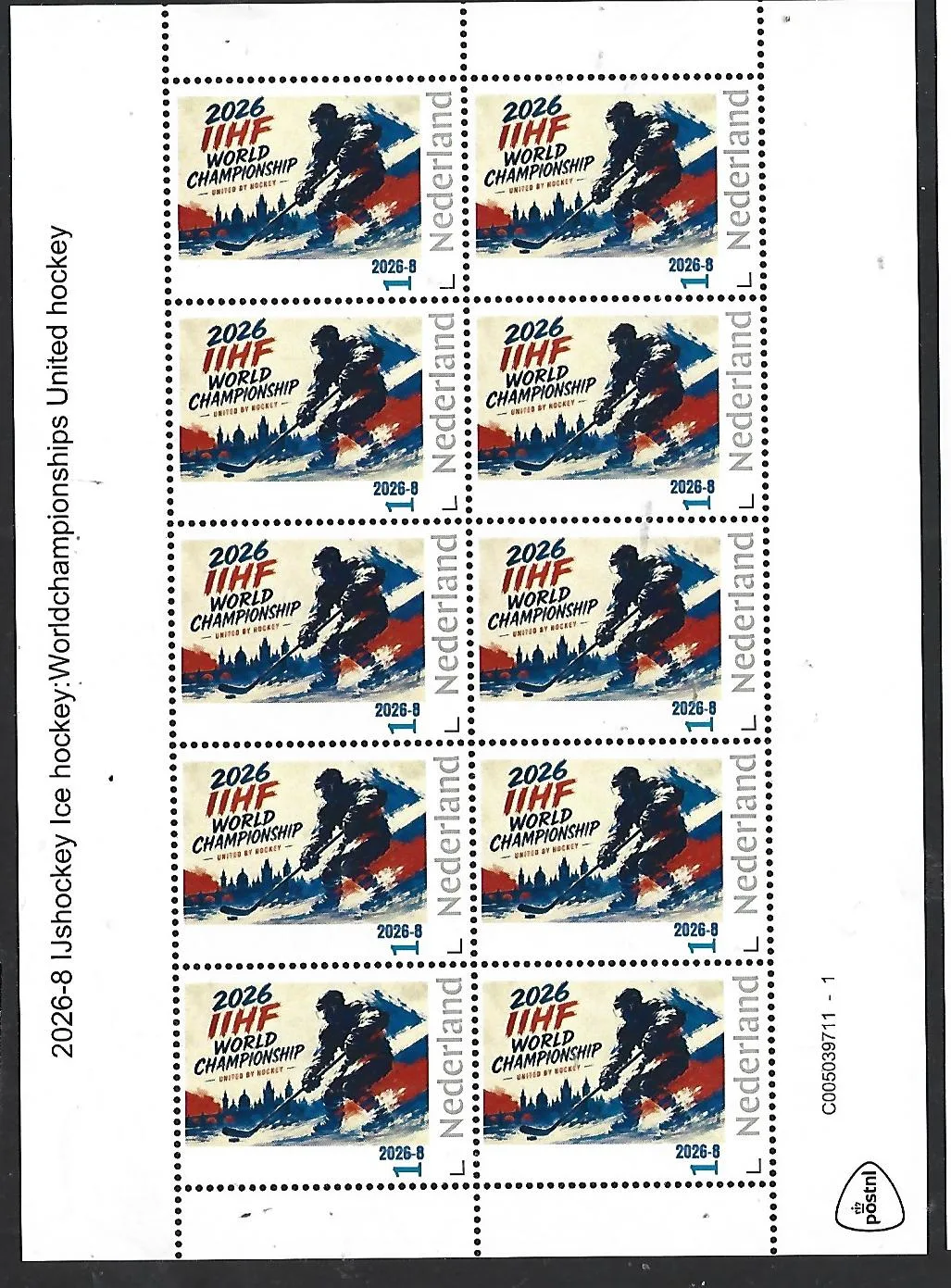Nederland 2026-8 IJshokcey Ice Hockey: IHF Worldchampionships 2026 sheetlet postfris/mnh