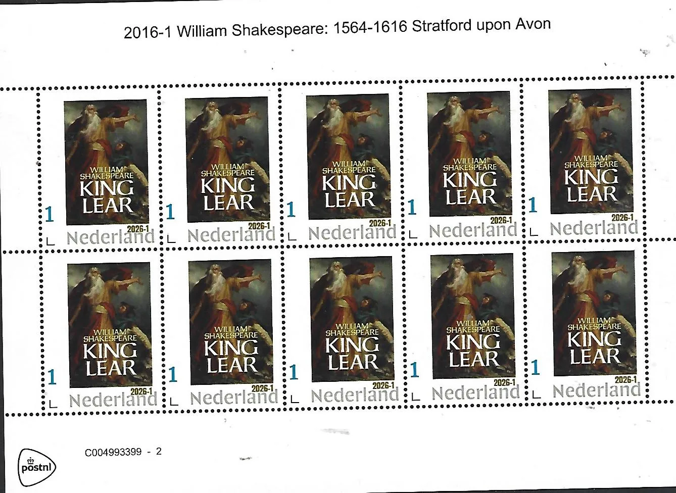 Netherlands 2026-1 William Shakespeare King Lear sheet MNH