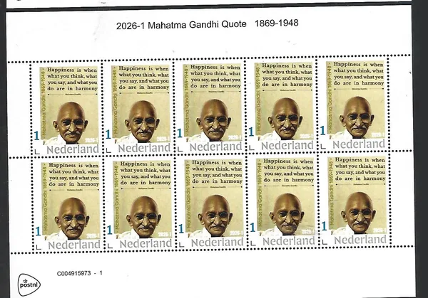 Nederland 2026-1 Gandhi: Mathatma Gandhi quote sheet postfris/mnh
