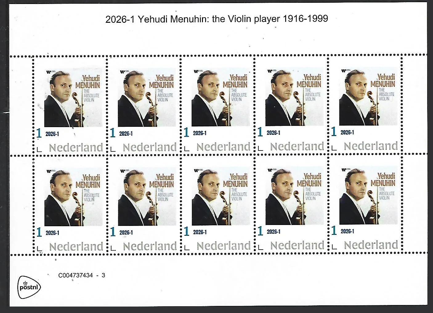 Netherlands 2026-1 Yehudi Menuhin The absolute Violin music sheet MNH