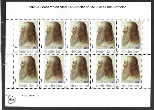 Netherlands 2026-1 Leonardo da Vinci sheet MNH