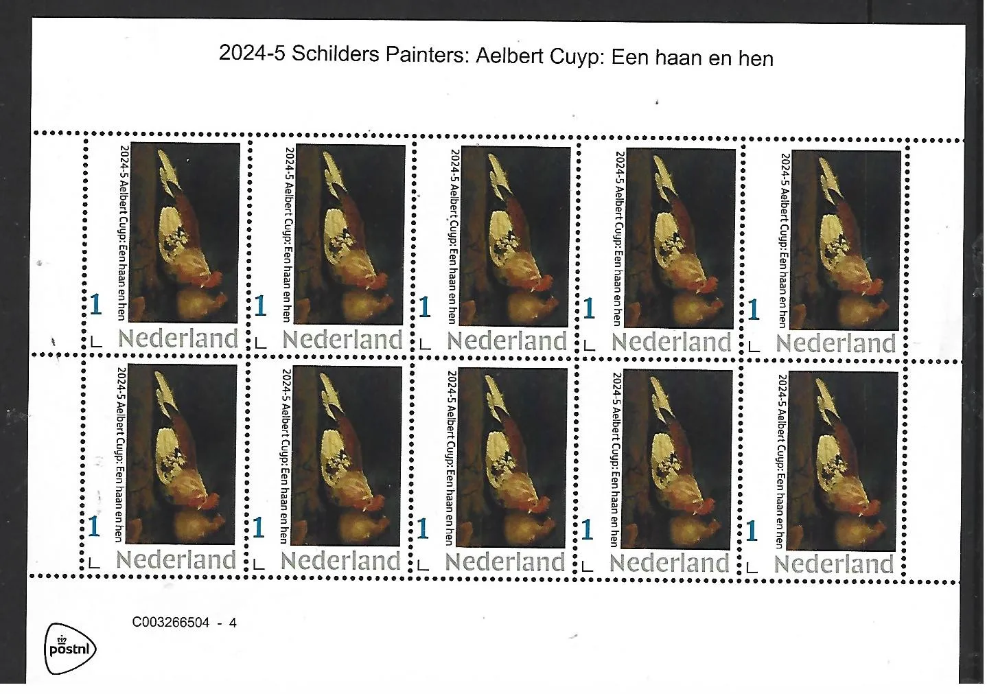 Pays-Bas 2024-5 peintres : Aelbert Cuyp : Coq et Poule feuillet neuf/mnh24