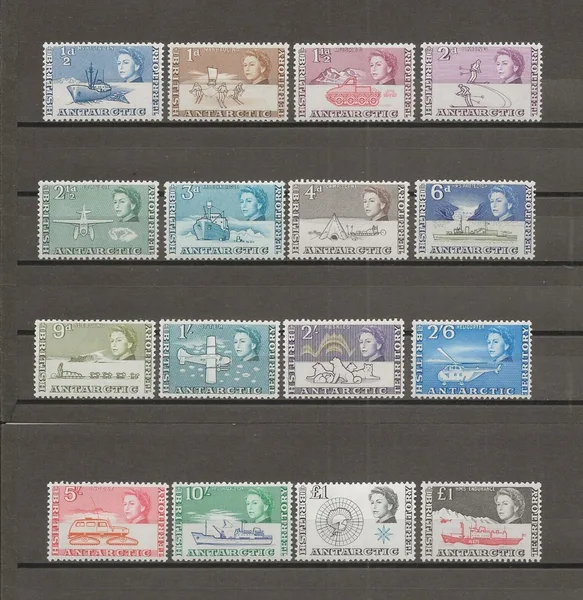 1-15 + 24 Frankeerserie, Antarcticaonderzoek 1963