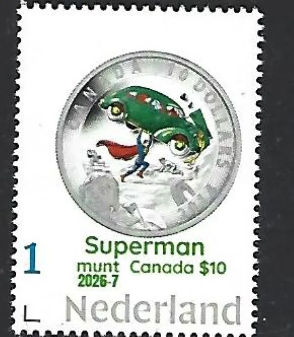 Netherlands 2026-7 Coin on stamp: Superman Car Canada €20 MNH