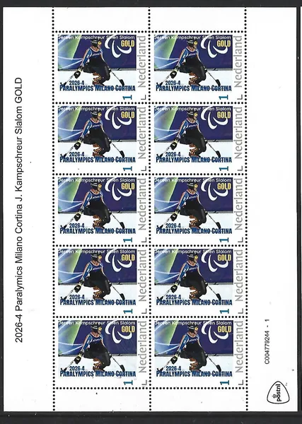 Nederland 2026-4 Paralympics J. Kampschreur Skying Slalom GOLD sheet postfris/mnh