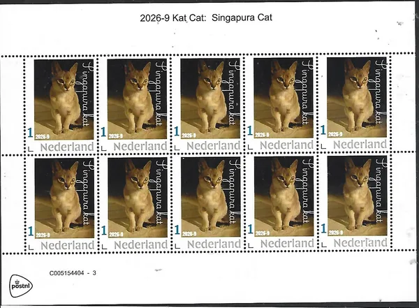 Nederland 2026-9 Kat Cat: Singapura Cat sheetlet postfris/mnh