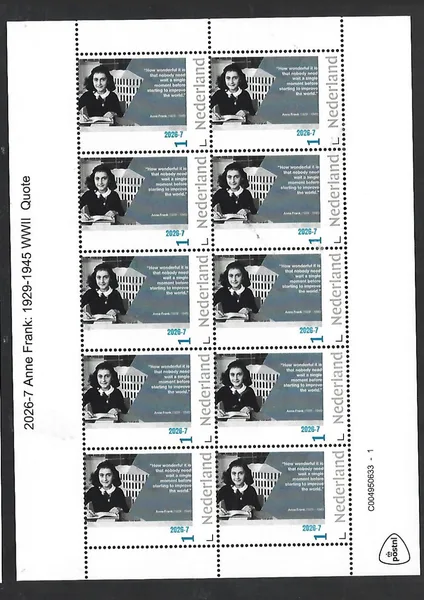 Nederland 2026-7 Anne Frank: 1929-1945 Diary sheetlet postfris/mnh