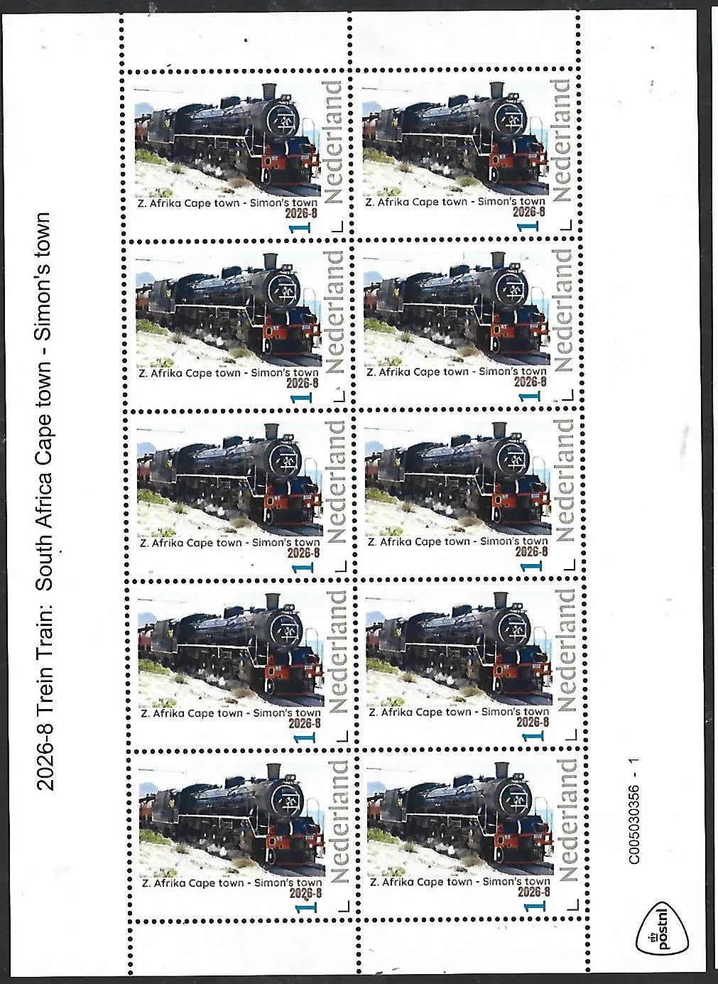 Nederland 2026-8 Trein Train: South Africa Cape town - Simon's town sheet postfris/mnh