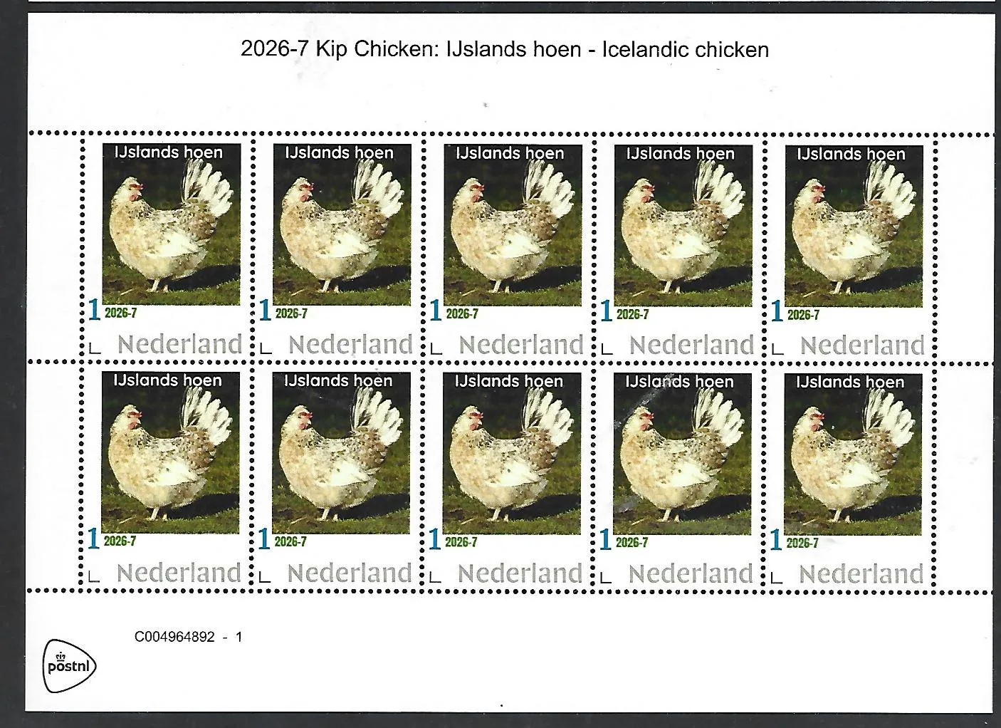 Nederland 2026-7 Kip Chicken: IJlands hoen Icelandic chicken sheet postfris/mnh