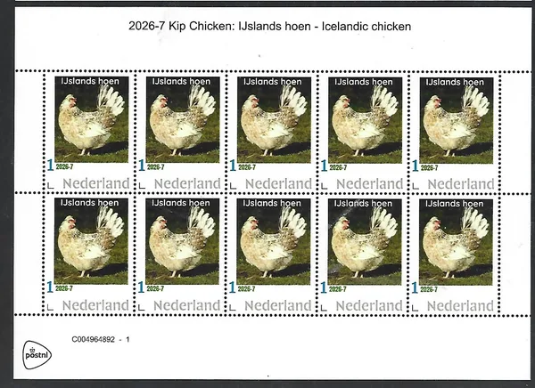 Nederland 2026-7 Kip Chicken: IJlands hoen Icelandic chicken sheet postfris/mnh