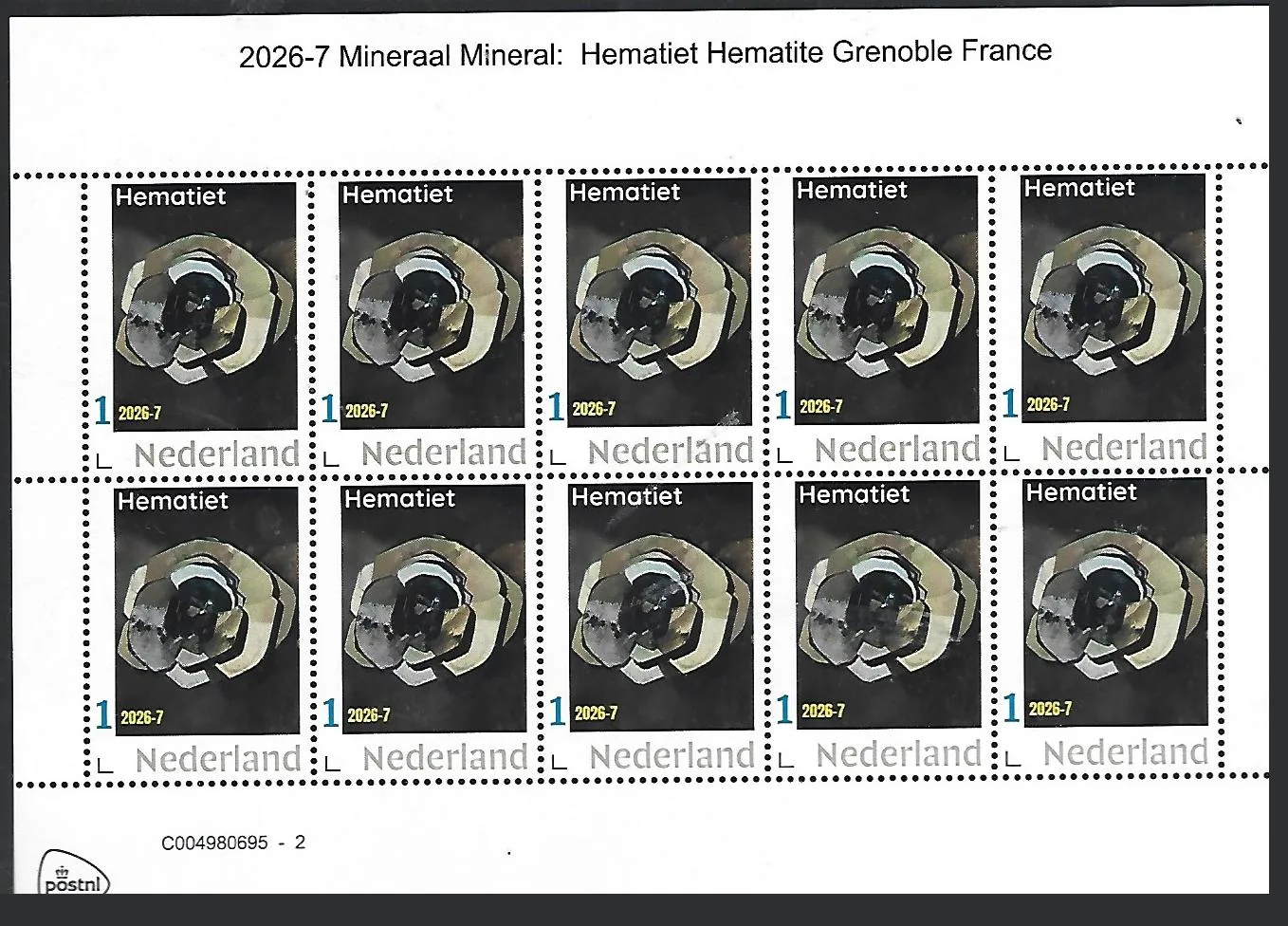 Netherlands 2026-7 Mineral: Hematite sheet MNH