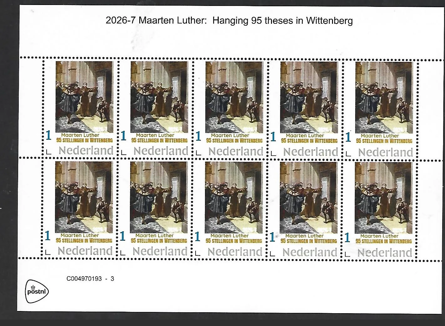 Nederland 2026-7 Reformatie: Maarten Luther 95 theses Wittenberg sheet postfris/mnh