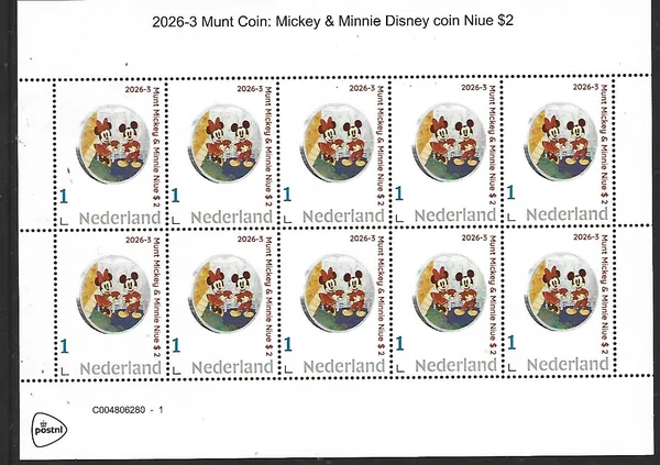 Nederland 2026-3 Coin on stamp Disney: Donald & Mickey sheet postfris/mnh