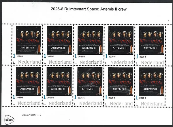 Nederland 2026-6 Ruimtevaart Space: Artemis II crew sheet postfris/mnh