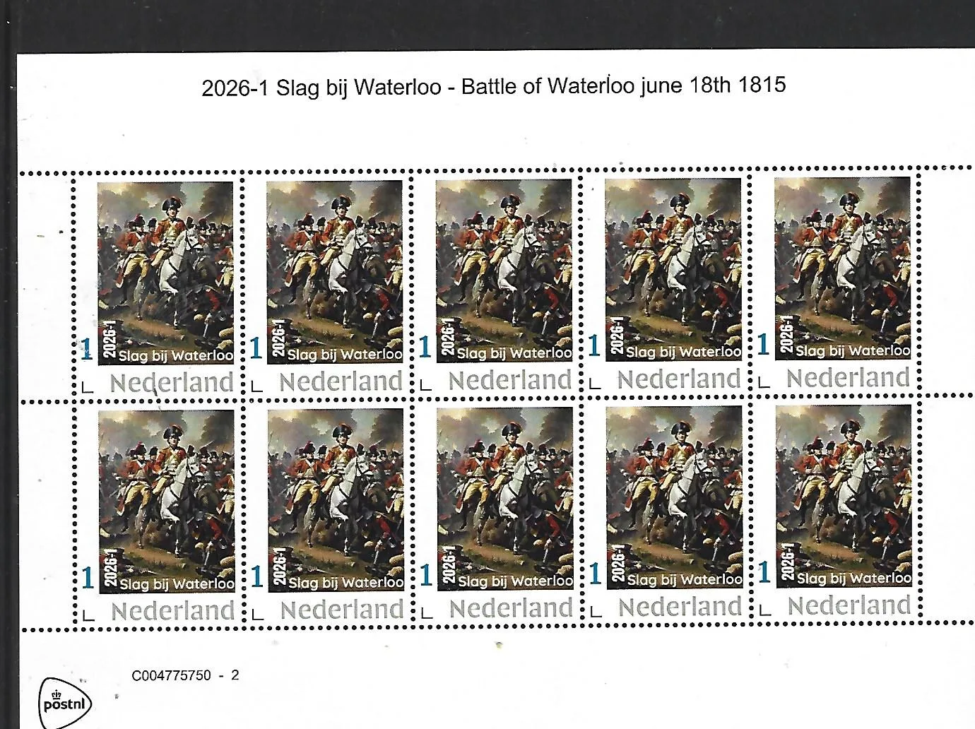 Nederland 2026-1 Slag bij Waterloo Battle of Waterloo sheet postfris/mnh